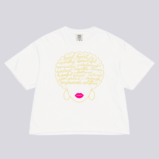 Afro Affirmations Women's Heavyweight Boxy Tee-Gold Collection