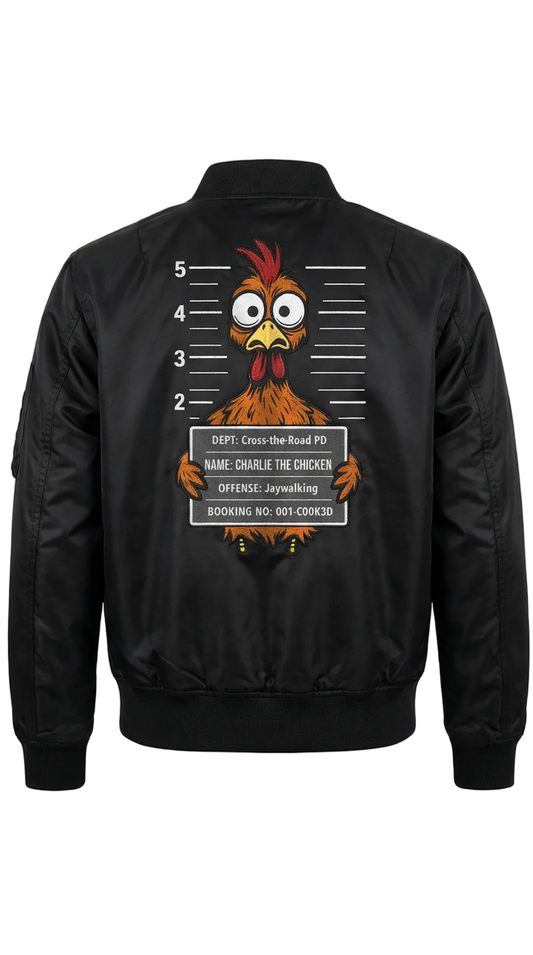 Charlie The Chicken Mugshot Front + Back Design Lightweight Bomber Jacket