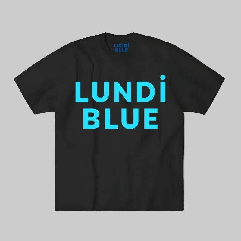 Lundi Blue Aqua Logo 240 GSM Heavy Faded Minus 100% Cotton Tee