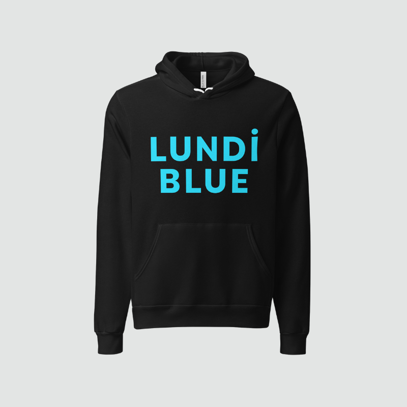 Lundi Blue Logo Heavyweight Pullover Hoodie-Aqua