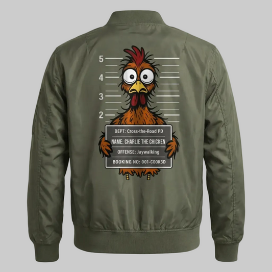 Charlie The Chicken Mugshot Front + Back Design Lightweight Bomber Jacket