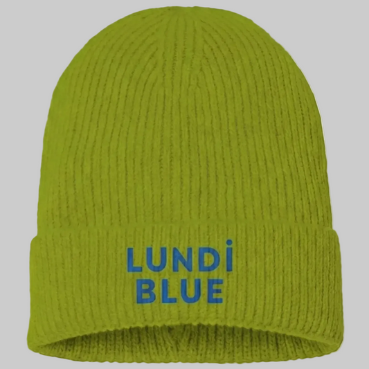 Lundi Blue Dark Blue Logo Sustainable Fine Rib Knit Beanie
