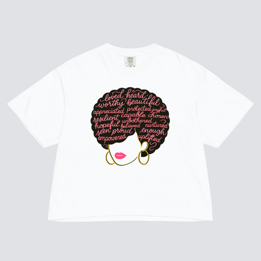 Afro Affirmations Women's Heavyweight Boxy Tee-Pink Collection