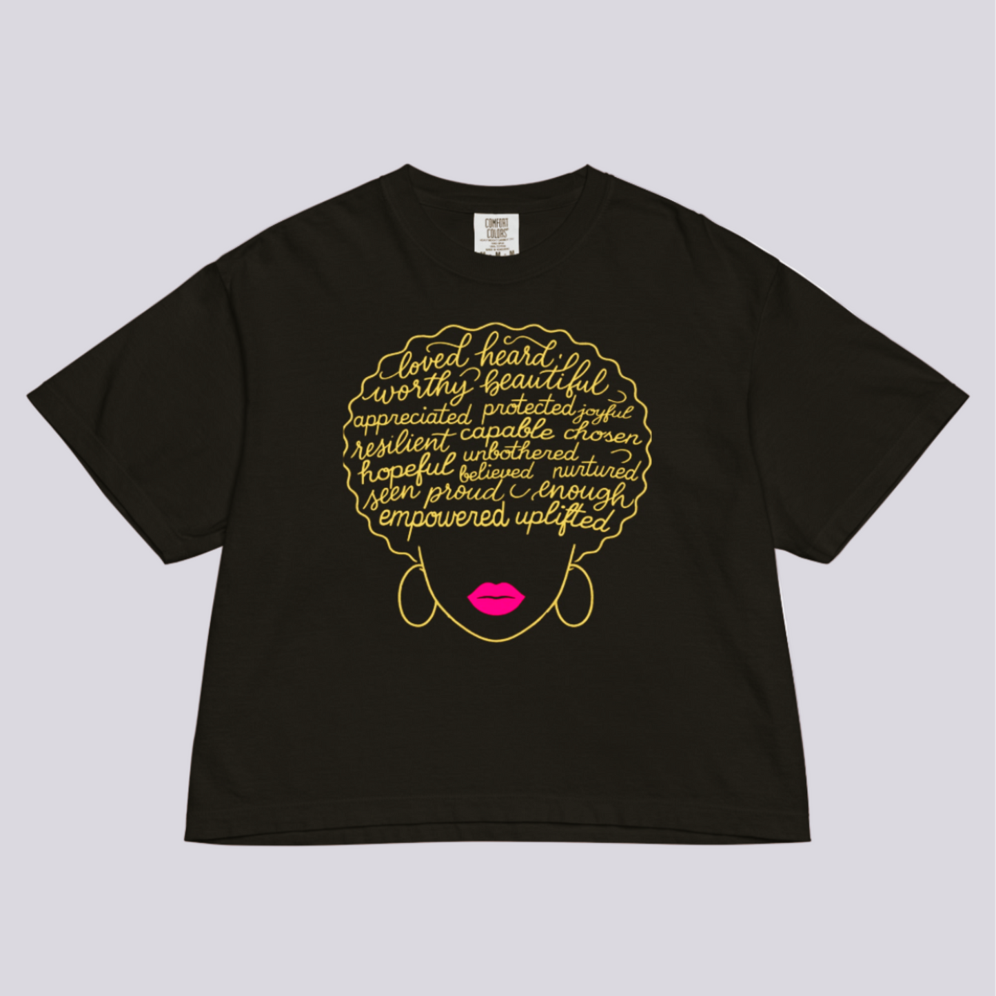 Afro Affirmations Women's Heavyweight Boxy Tee-Gold Collection
