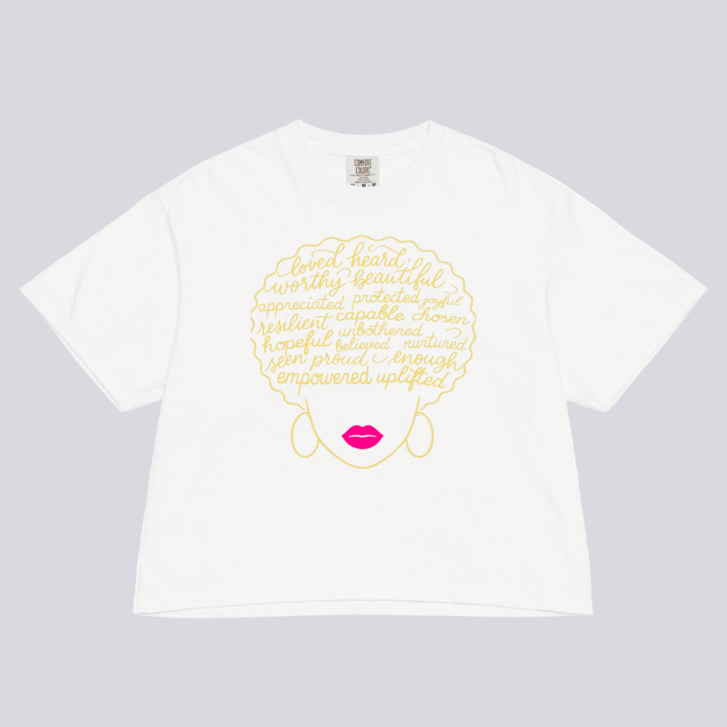 Afro Affirmations Women's Heavyweight Boxy Tee-Gold Collection