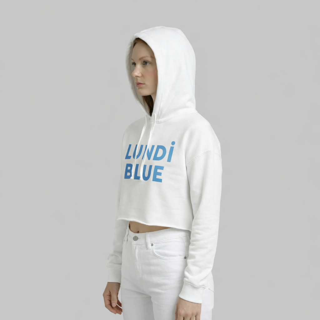 Lundi Blue Aqua Logo Lightweight Women's Fit Crop Hoodie